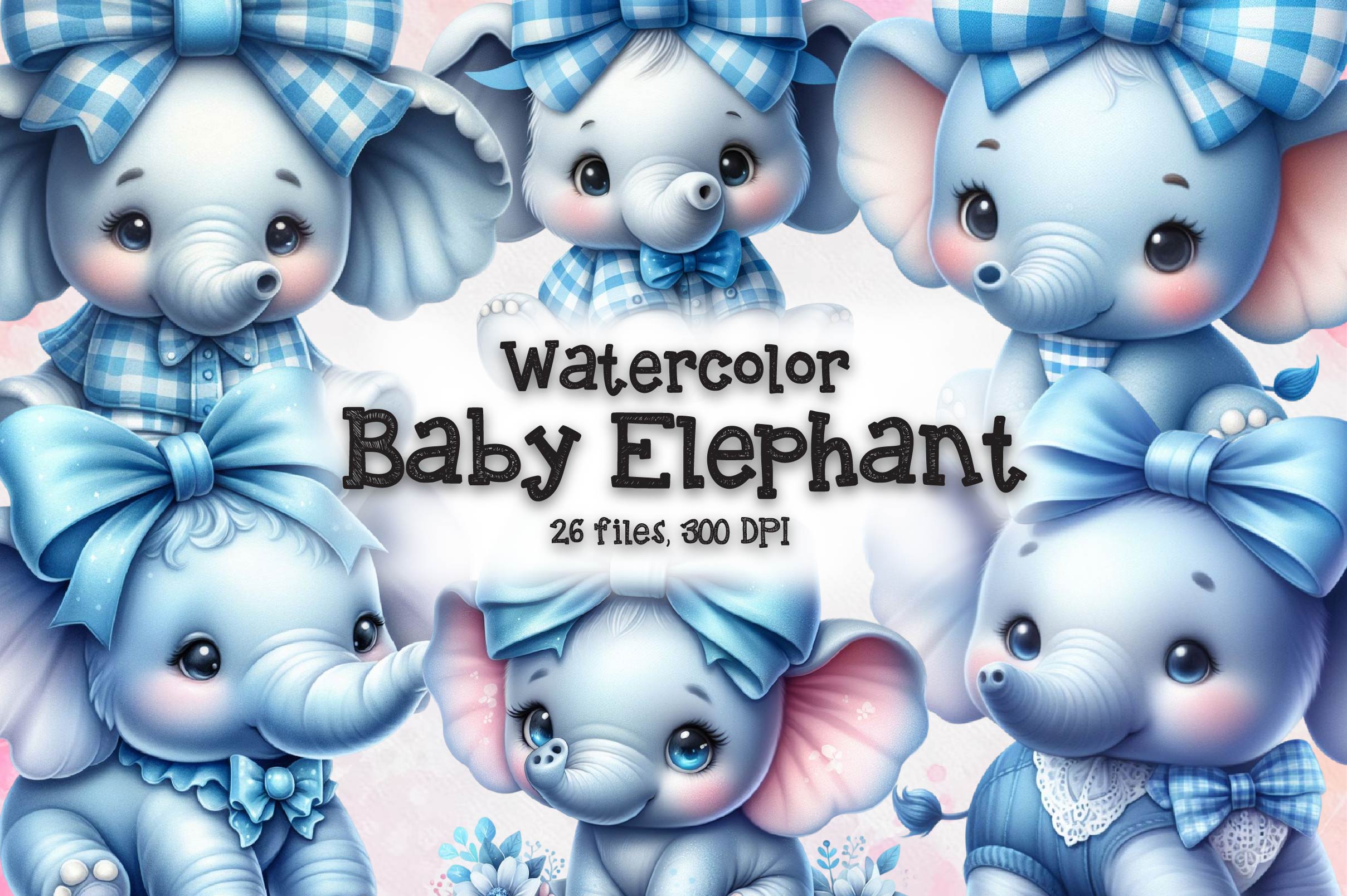 Blue Baby Elephant Bundle Clipart Bundle - CraftNest - Digital Crafting and Art