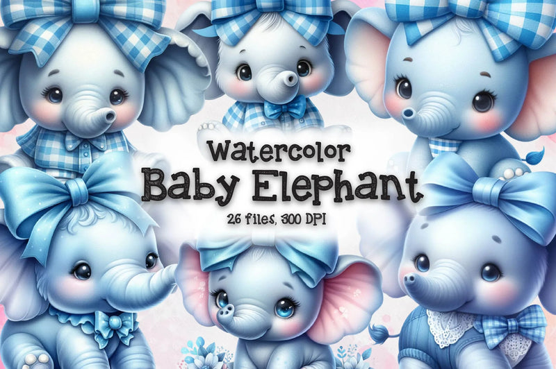 Blue Baby Elephant Bundle Clipart Bundle - CraftNest - Digital Crafting and Art