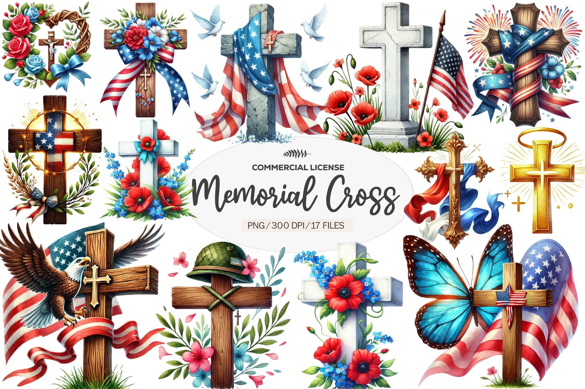Memorial Day Cross Clipart Bundle 1 - CraftNest - Digital Crafting and Art