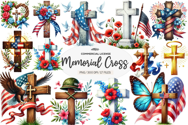 Memorial Day Cross Clipart Bundle 1 - CraftNest - Digital Crafting and Art