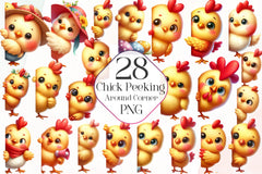 Chick Peeking Around Corner Clipart Bundle - CraftNest - Digital Crafting and Art