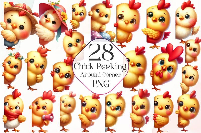 Chick Peeking Around Corner Clipart Bundle - CraftNest - Digital Crafting and Art