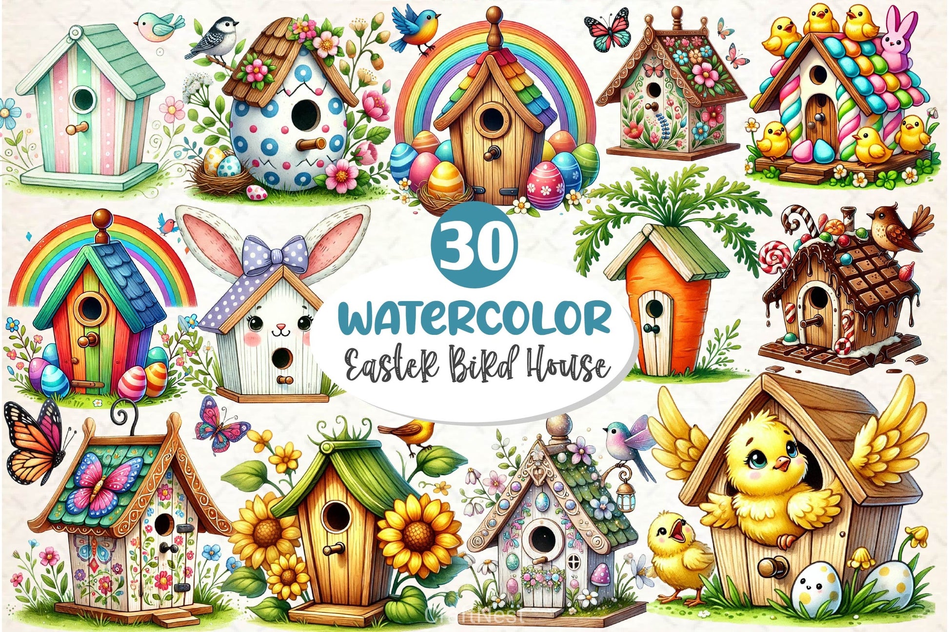 Easter Bird House Clipart Bundle 12 - CraftNest - Digital Crafting and Art