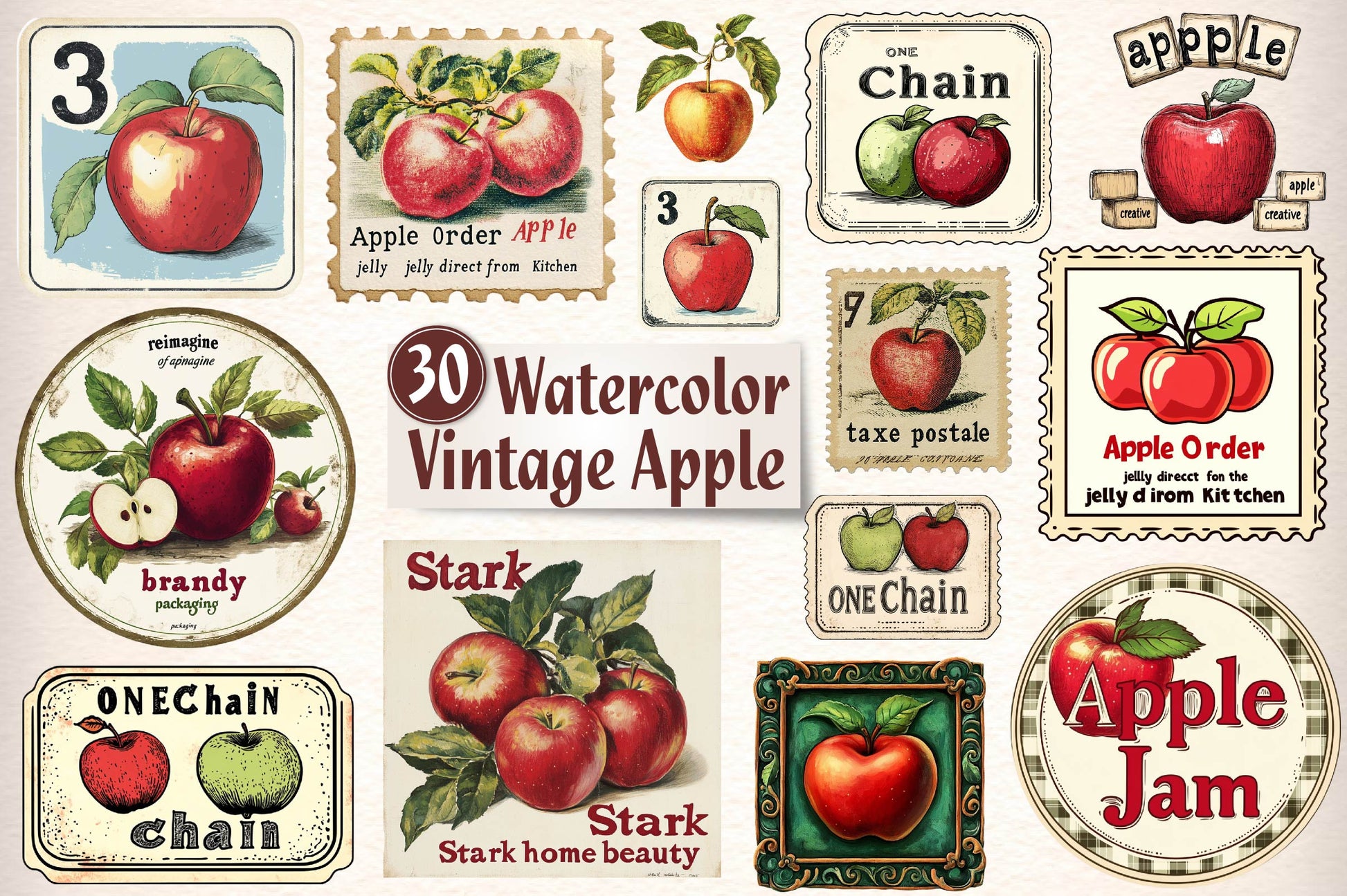 Vintage Apple Clipart Bundle - CraftNest - Digital Crafting and Art