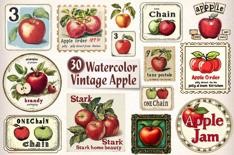 Vintage Apple Clipart Bundle - CraftNest - Digital Crafting and Art