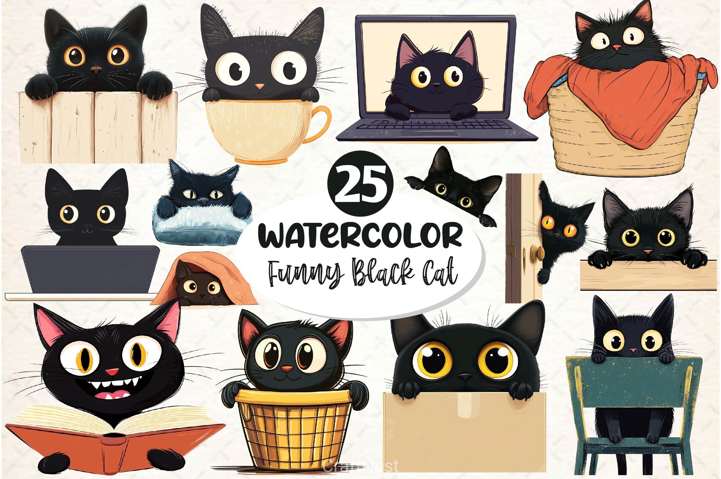 Black Cat Peeking Clipart Bundle 3 - CraftNest - Digital Crafting and Art