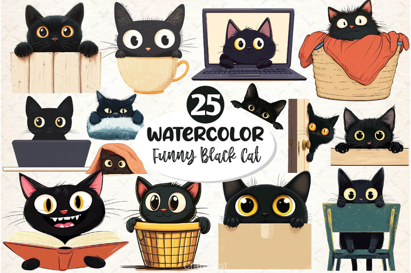 Black Cat Peeking Clipart Bundle 3 - CraftNest - Digital Crafting and Art