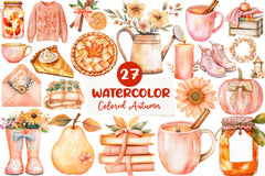 Peach Colored Autumn Clipart Bundle 1 - CraftNest - Digital Crafting and Art