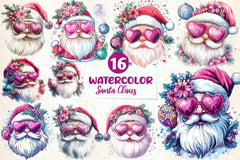 Santa Claus Retro Pink Christmas Clipart Bundle - CraftNest - Digital Crafting and Art