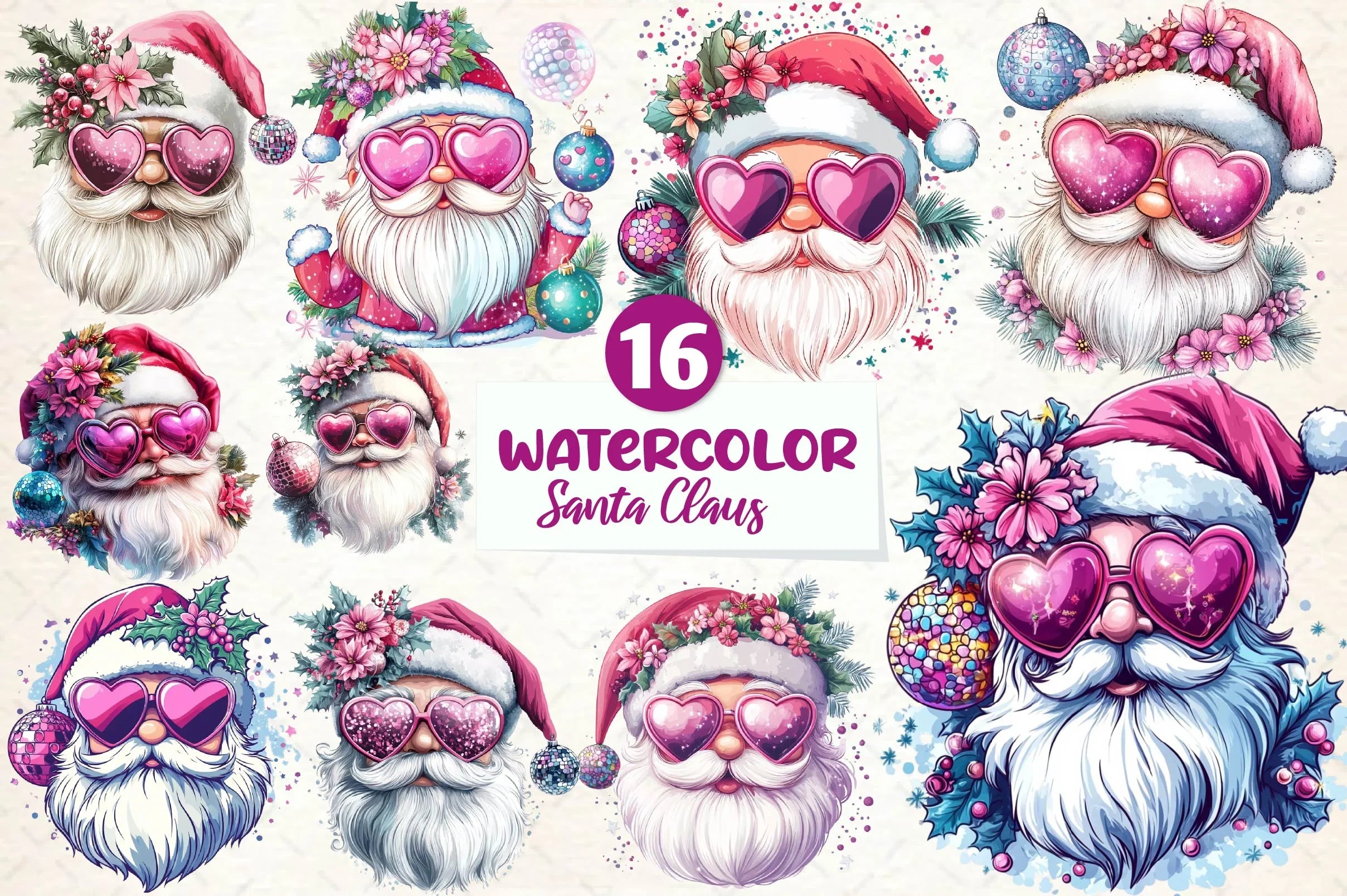 Santa Claus Retro Pink Christmas Clipart Bundle - CraftNest - Digital Crafting and Art