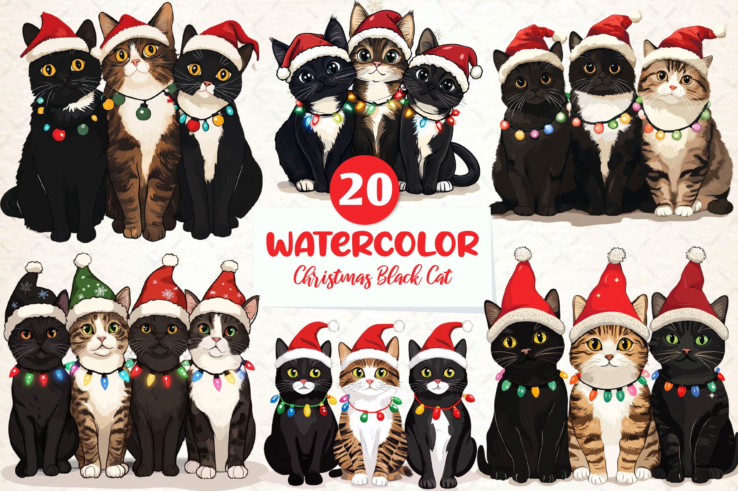 Christmas Black Cat Clipart Bundle 2 - CraftNest - Digital Crafting and Art