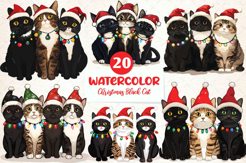 Christmas Black Cat Clipart Bundle 2 - CraftNest - Digital Crafting and Art