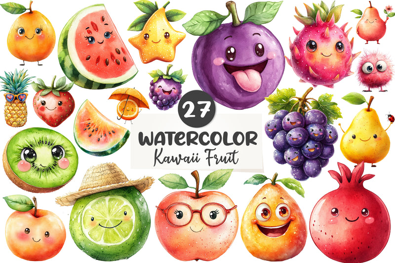 Cute Fruit Kawaii Fruits Clipart Bundle - CraftNest - Digital Crafting and Art