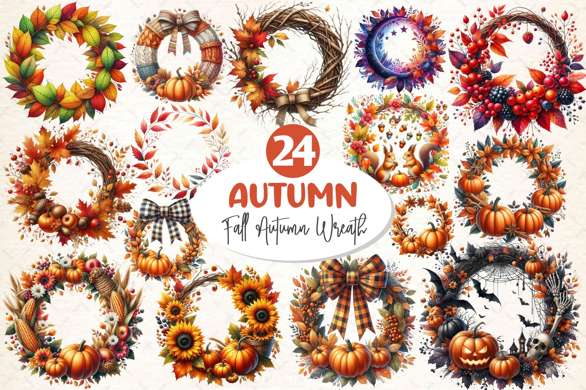 Fall Wreath Autumn Wreath Clipart Bundle - CraftNest - Digital Crafting and Art