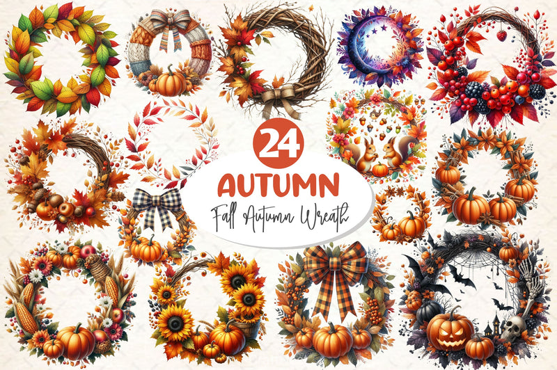 Fall Wreath Autumn Wreath Clipart Bundle - CraftNest - Digital Crafting and Art