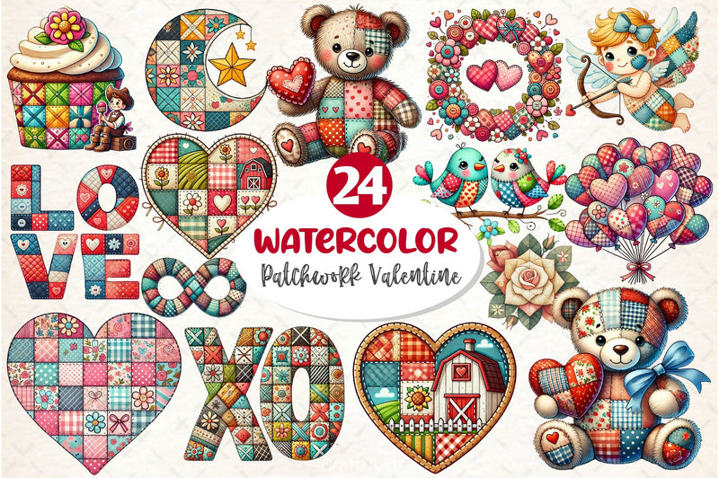 Patchwork Valentines Day Clipart Bundle 3 - CraftNest - Digital Crafting and Art