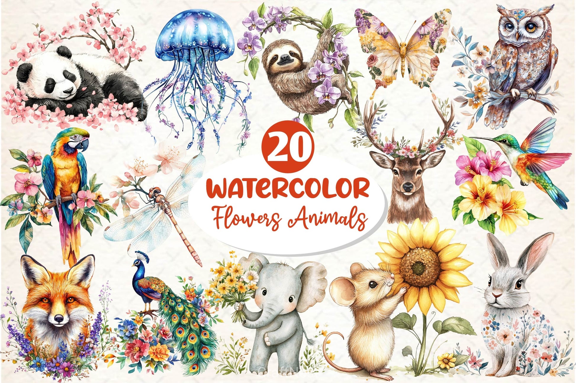 Vibrant Flowers Animals Clipart Bundle - CraftNest - Digital Crafting and Art