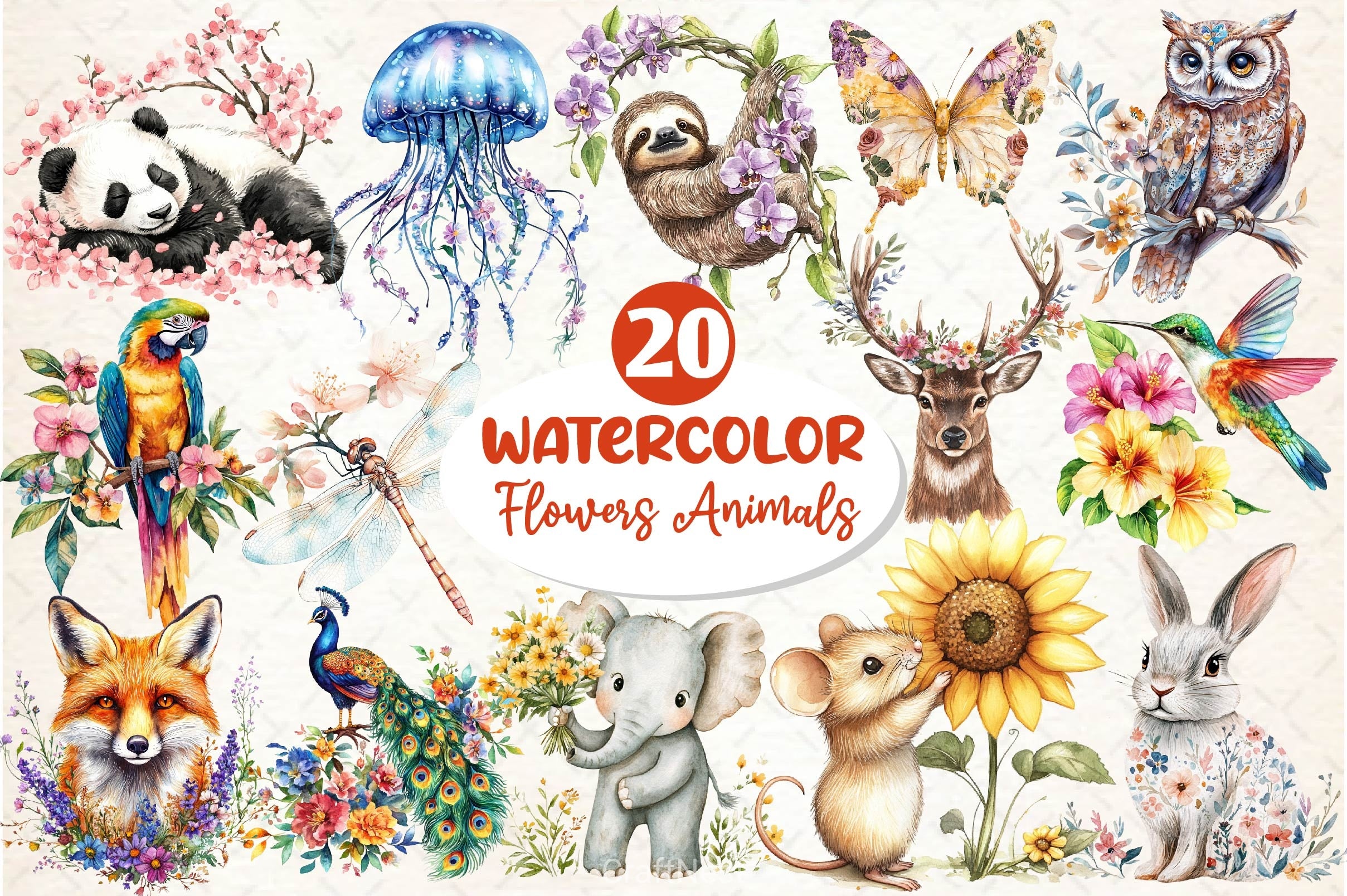 Vibrant Flowers Animals Clipart Bundle - CraftNest - Digital Crafting and Art