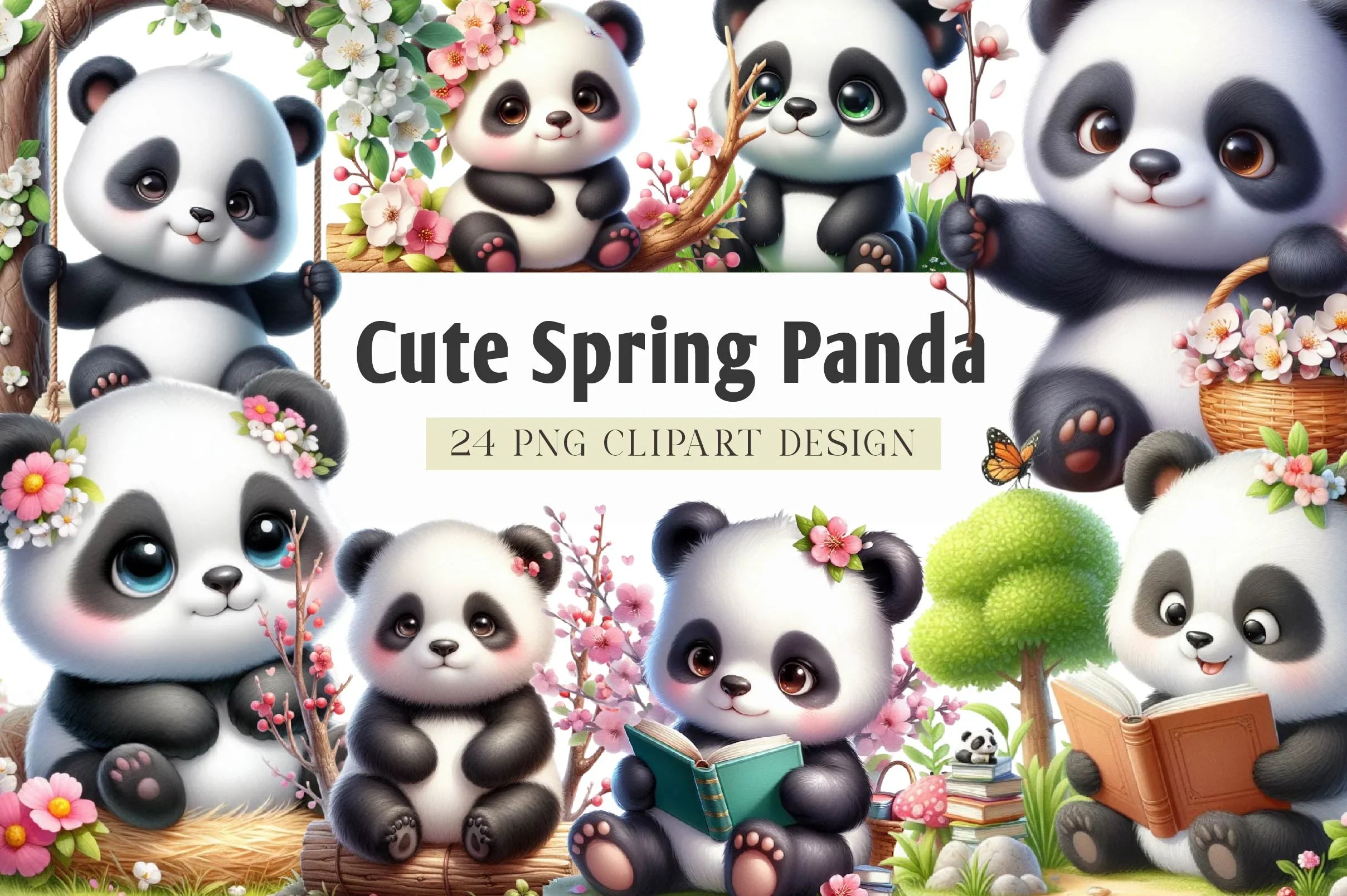 Cute Spring Panda Clipart Bundle 1 - CraftNest - Digital Crafting and Art
