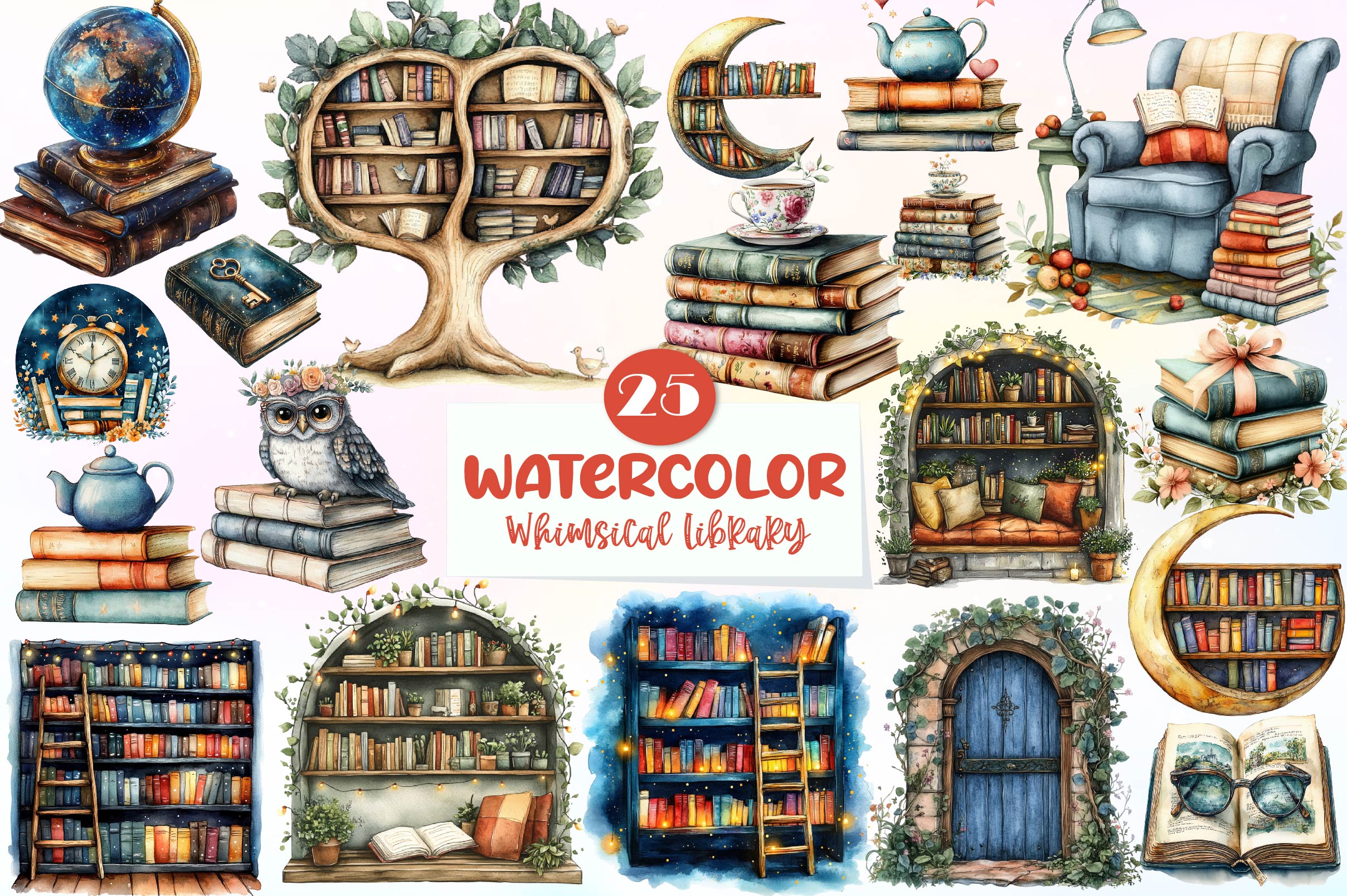 Whimsical Library Clipart Bundle - CraftNest - Digital Crafting and Art
