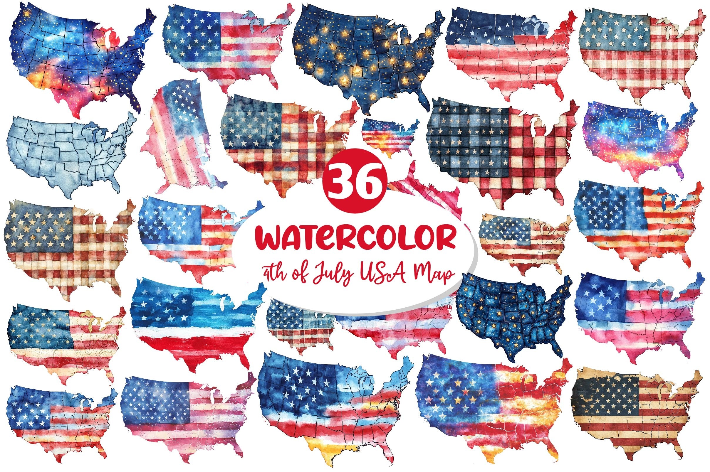 4th Of July USA Map Clipart Bundle - CraftNest - Digital Crafting and Art
