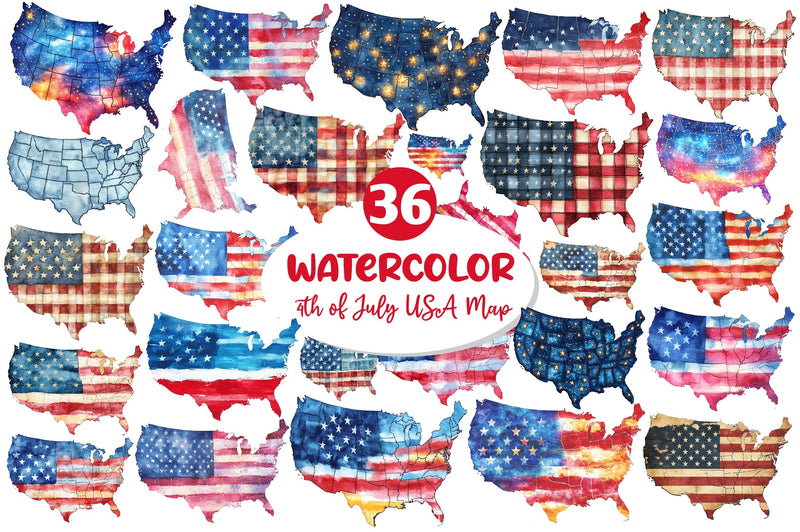 4th Of July USA Map Clipart Bundle - CraftNest - Digital Crafting and Art