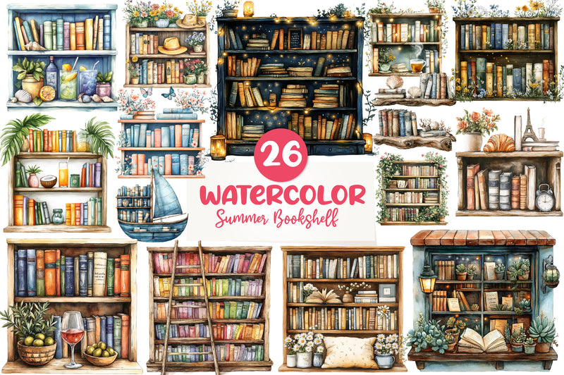 Summer Bookshelf Clipart Bundle - CraftNest - Digital Crafting and Art