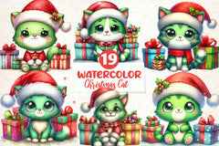 Cute Green Christmas Cat Clipart Bundle - CraftNest - Digital Crafting and Art