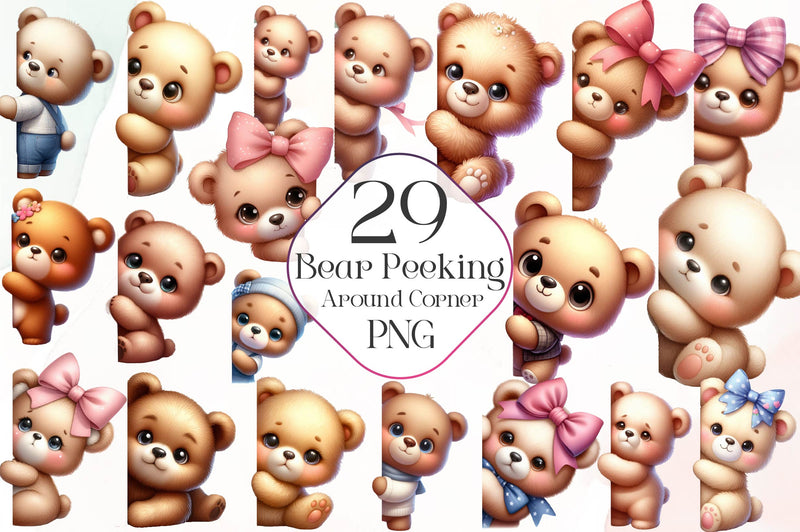 Bear Peeking Around Corner Clipart Bundle - CraftNest - Digital Crafting and Art