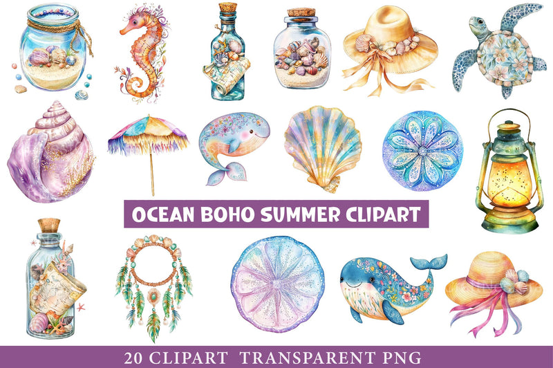 Ocean Boho Summer Clipart - CraftNest - Digital Crafting and Art