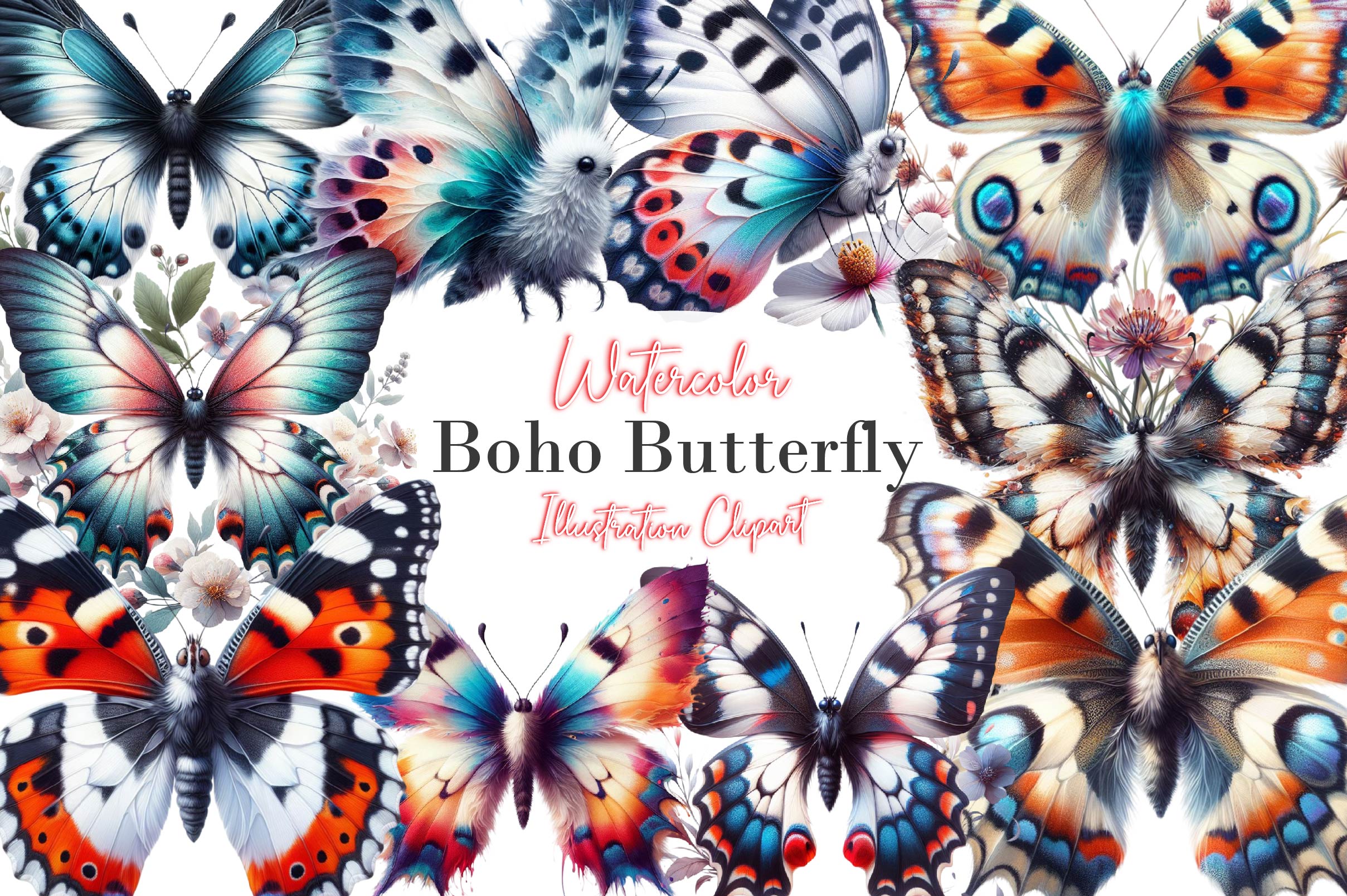 Boho Flower Butterfly Clipart Bundle - CraftNest - Digital Crafting and Art