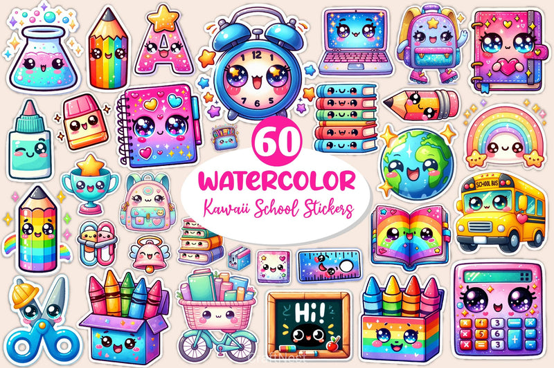 Kawaii School Stickers Clipart Bundle - CraftNest - Digital Crafting and Art