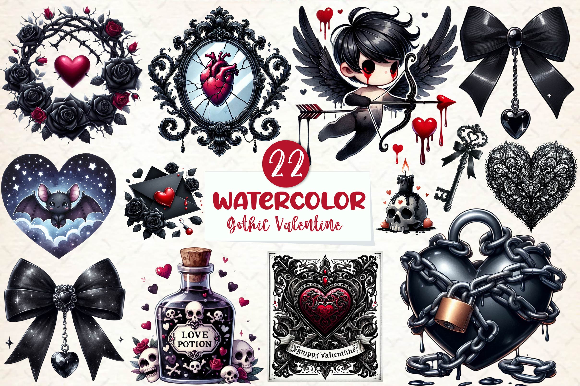 Gothic Valentine Clipart Bundle - CraftNest - Digital Crafting and Art