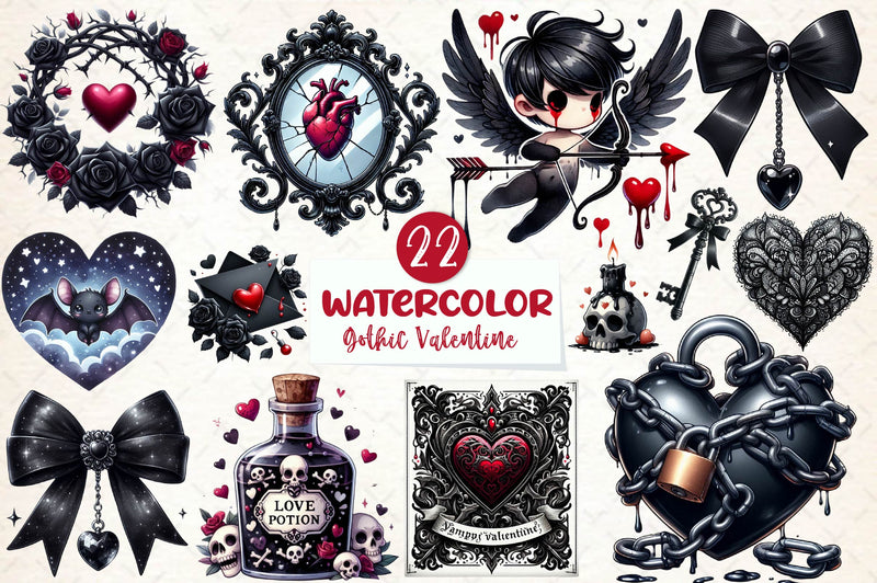 Gothic Valentine Clipart Bundle - CraftNest - Digital Crafting and Art