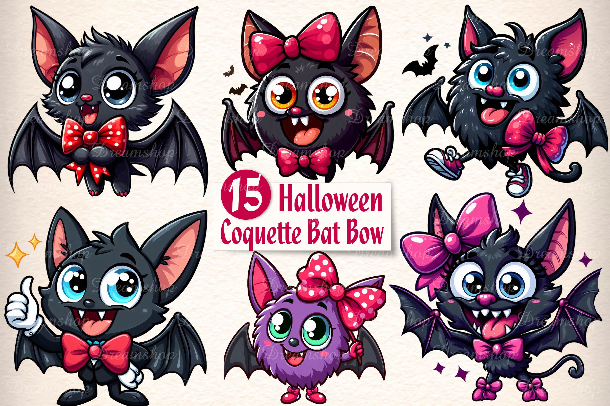 Cute Coquette Bat Bow Halloween Clipart Bundle - CraftNest - Digital Crafting and Art