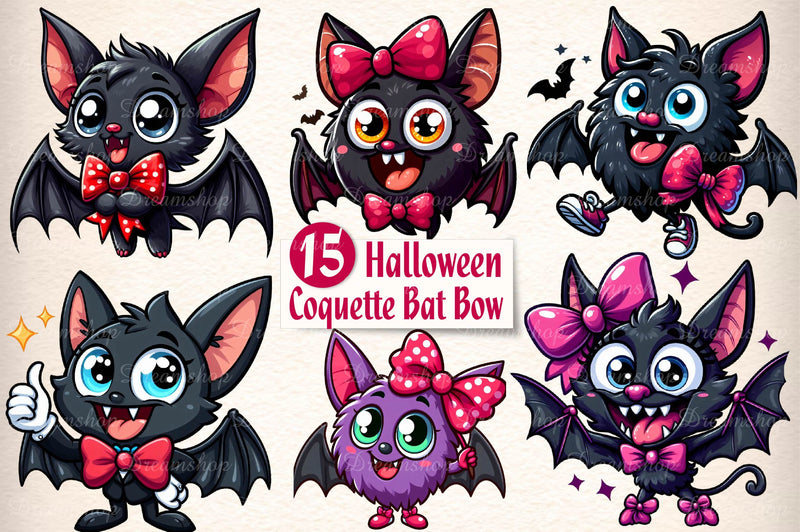 Cute Coquette Bat Bow Halloween Clipart Bundle - CraftNest - Digital Crafting and Art