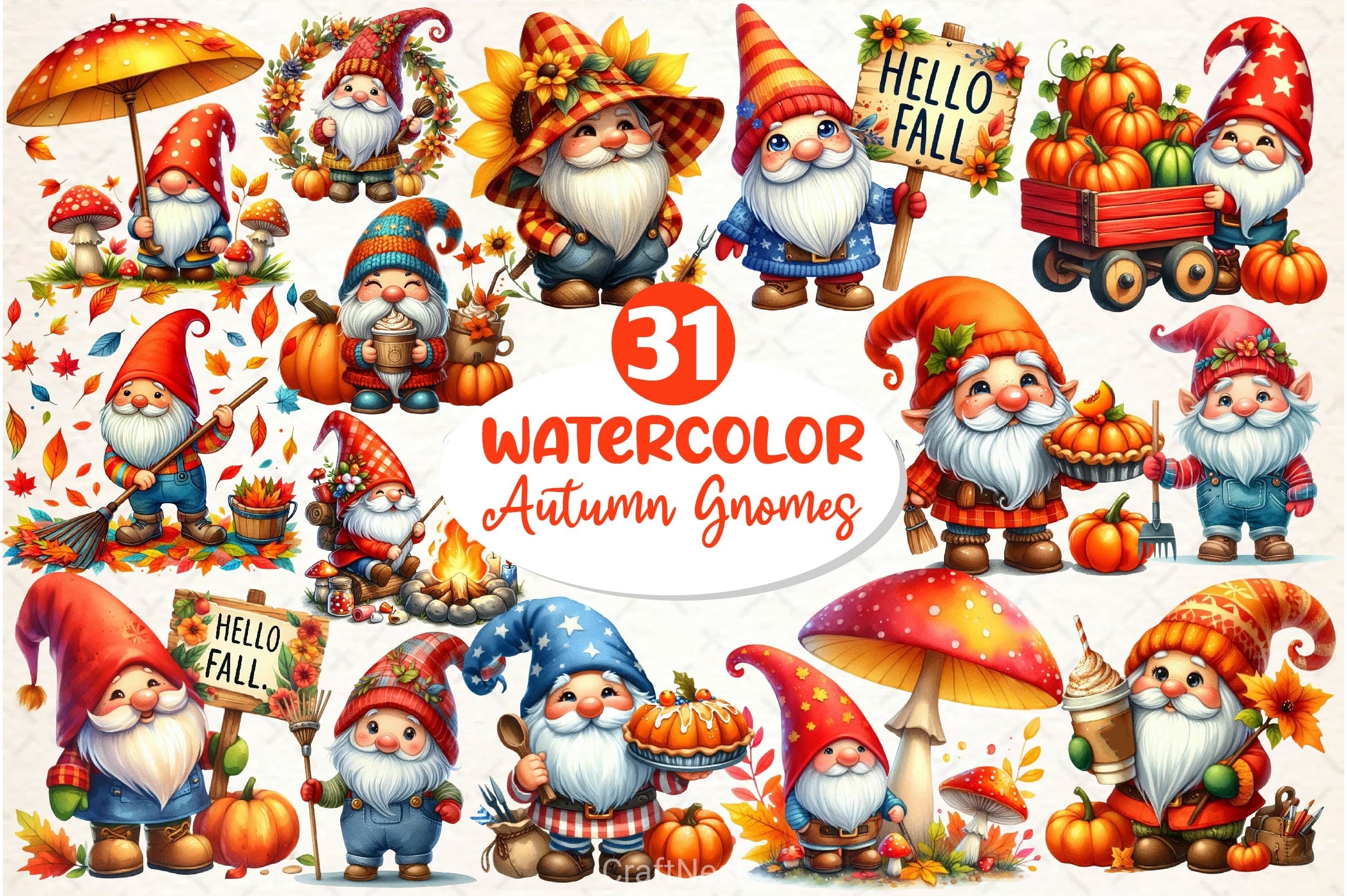 Autumn Gnomes Clipart Bundle 3 - CraftNest - Digital Crafting and Art