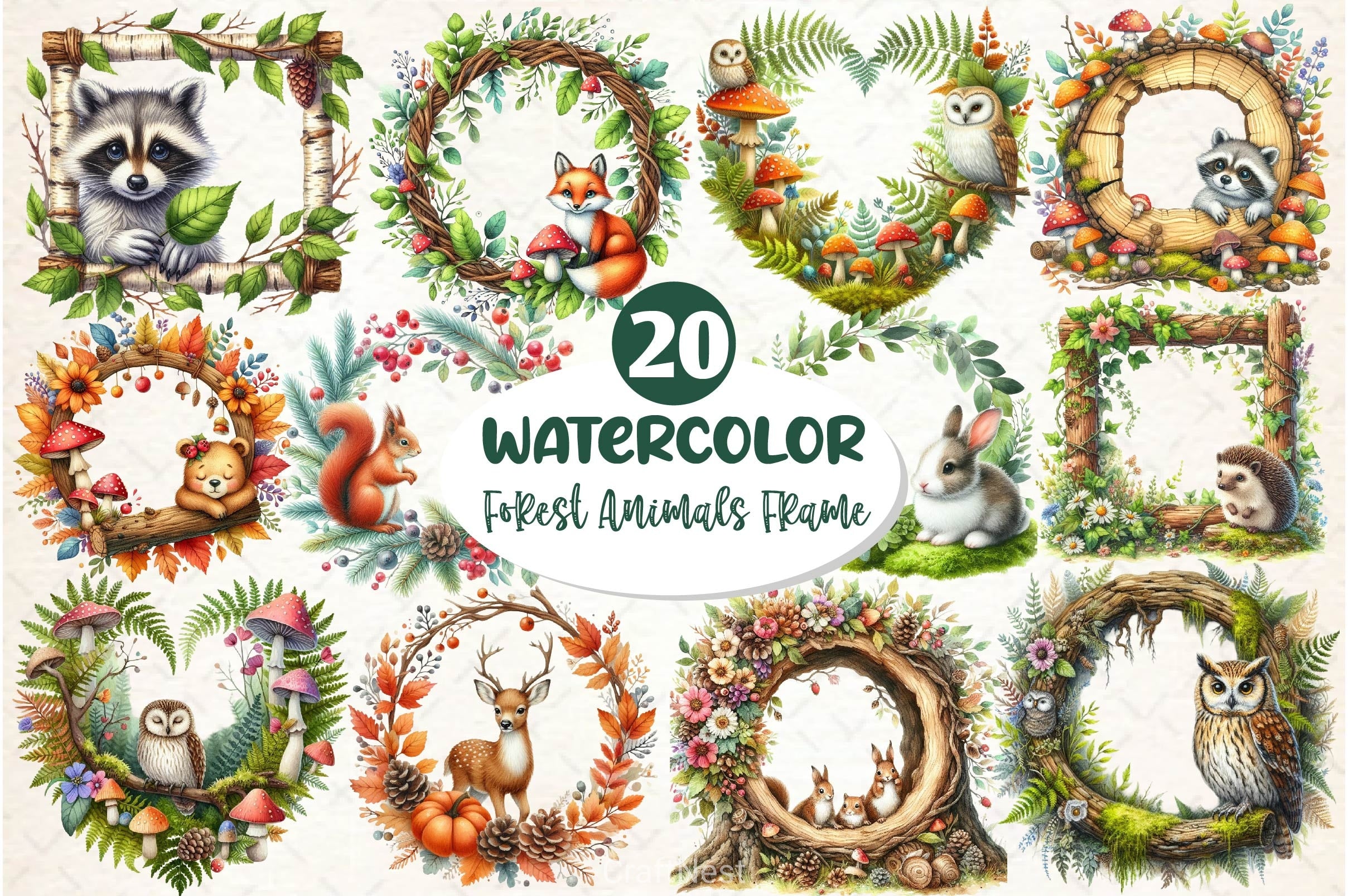 Woodland Forest Animals Frame Clipart Bundle 2 - CraftNest - Digital Crafting and Art