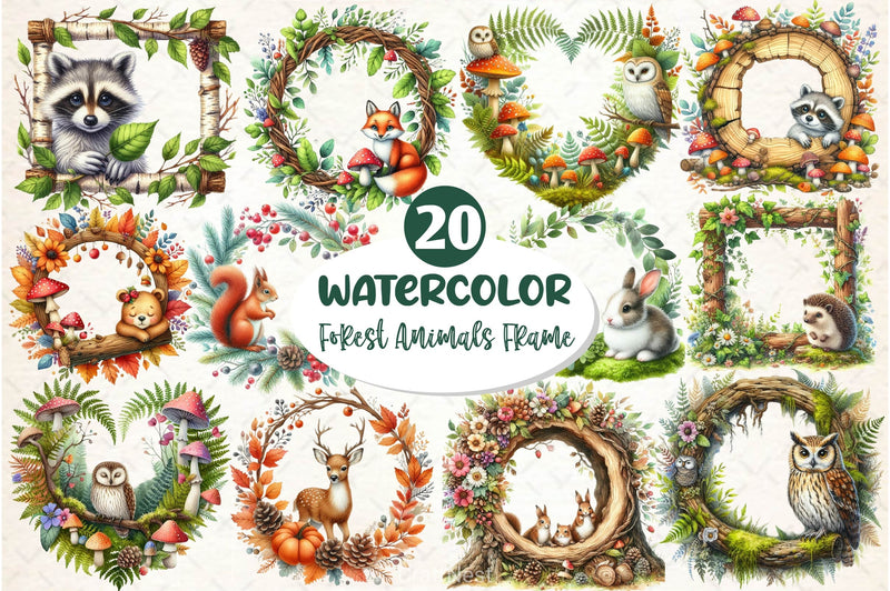 Woodland Forest Animals Frame Clipart Bundle 2 - CraftNest - Digital Crafting and Art