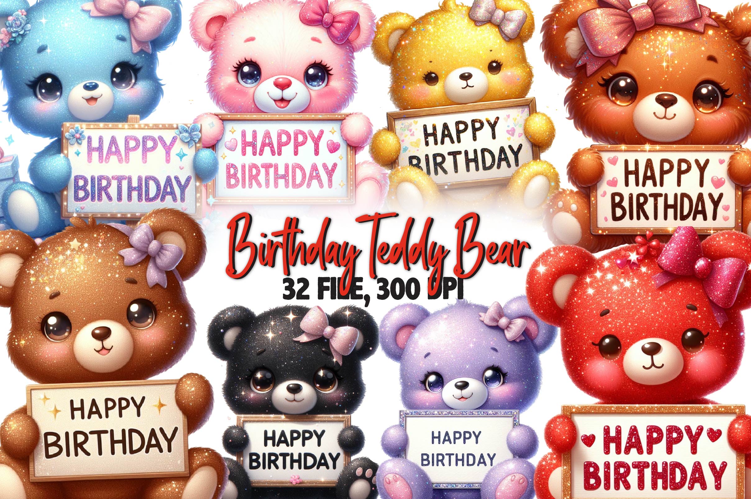 Birthday Teddy Bear Clipart Bundle - CraftNest - Digital Crafting and Art