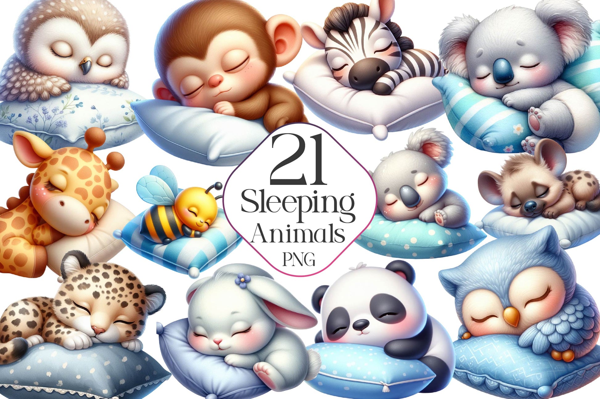 Cute Sleeping Animals Clipart Bundle - CraftNest - Digital Crafting and Art