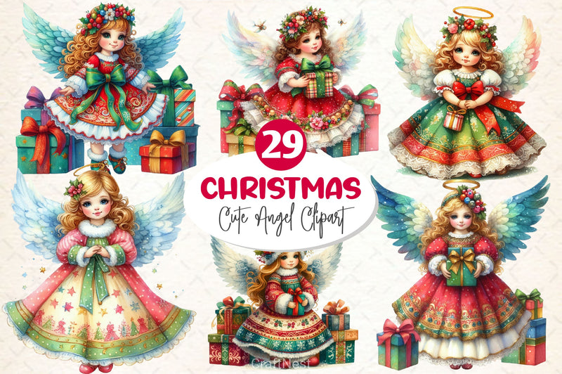 Vintage Christmas Angel Clipart Bundle 2 - CraftNest - Digital Crafting and Art