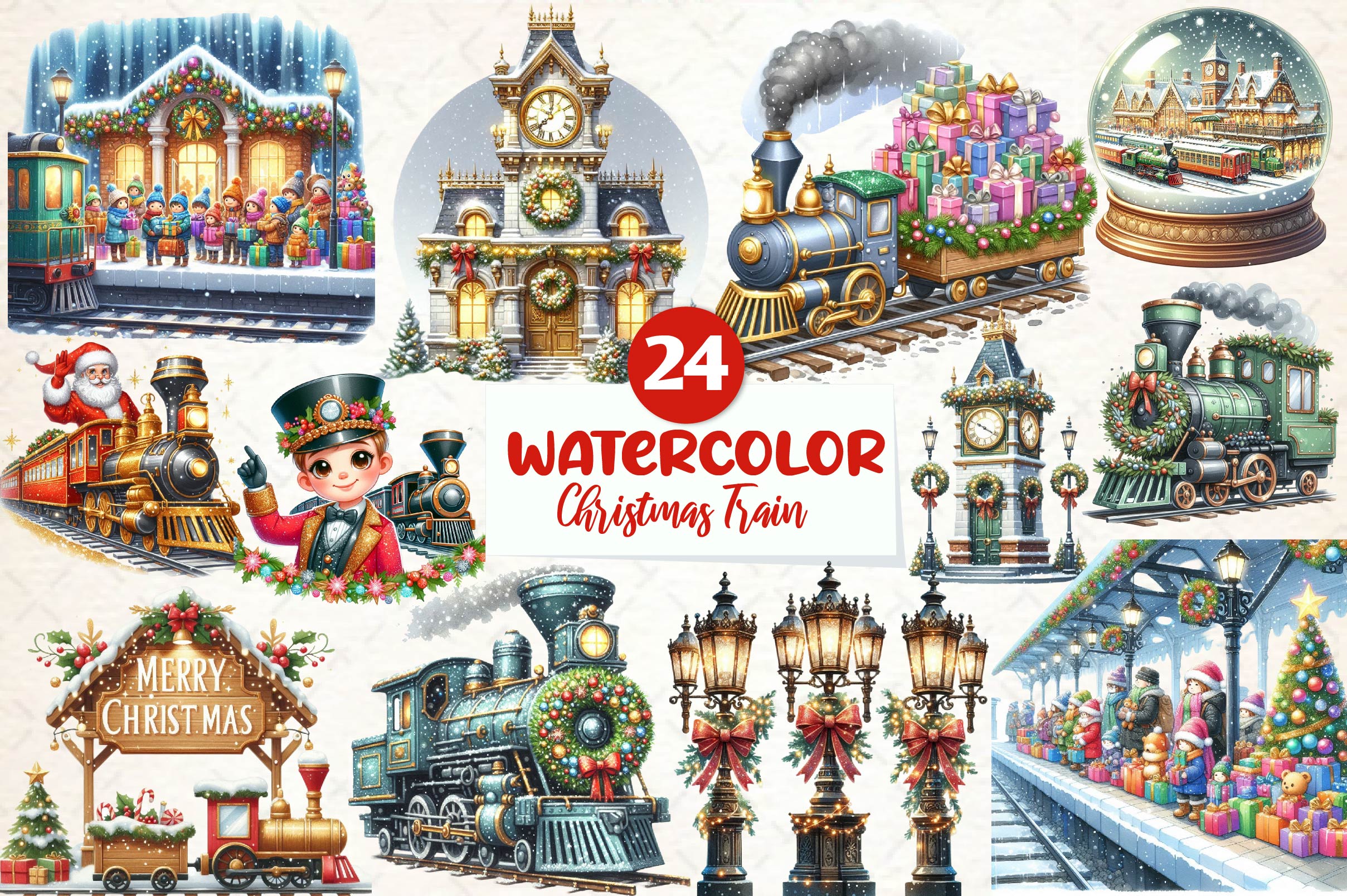 Christmas Train Station Clipart Bundle - CraftNest - Digital Crafting and Art
