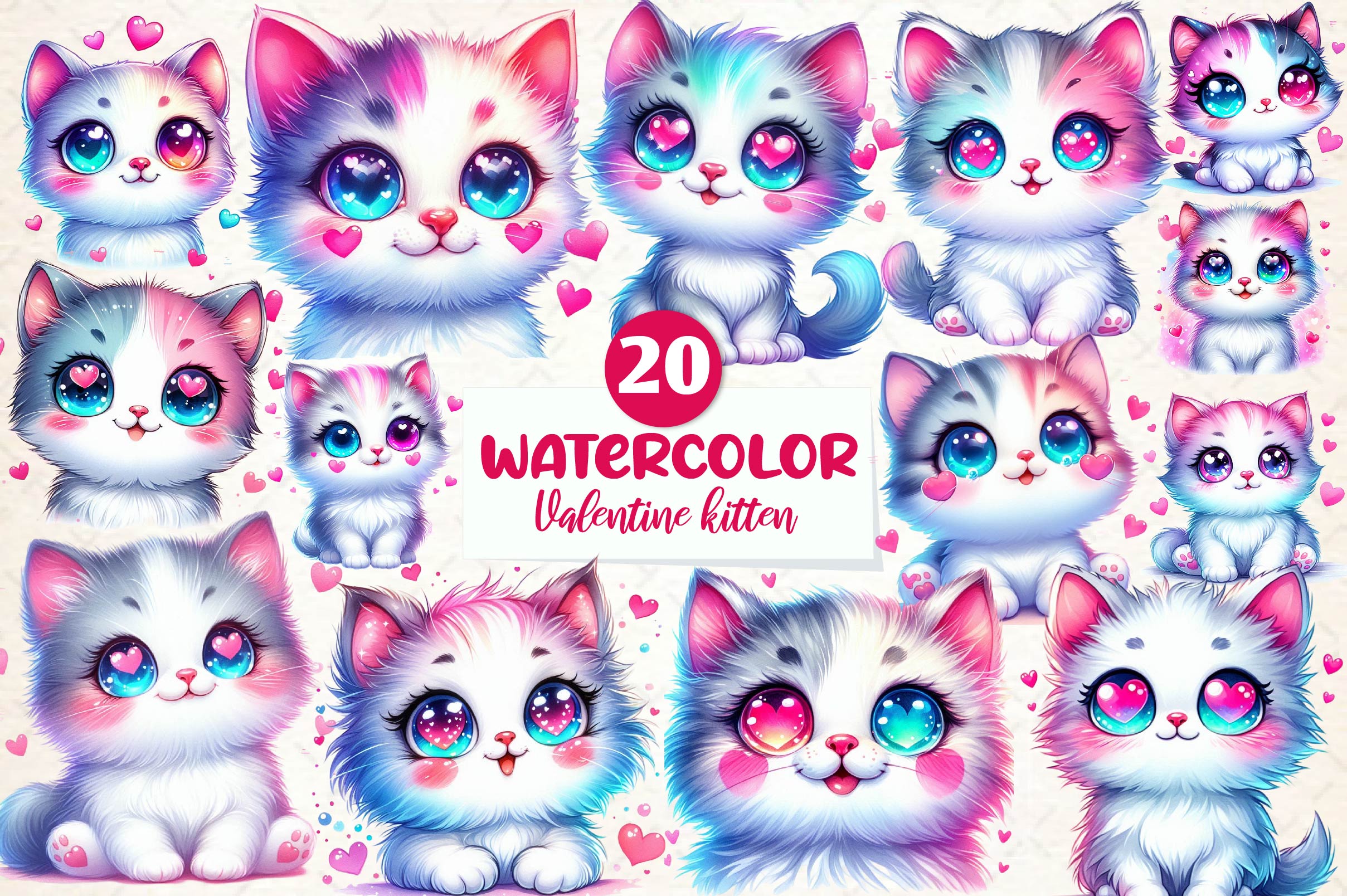 Cute Valentine Kitten Clipart Bundle - CraftNest - Digital Crafting and Art