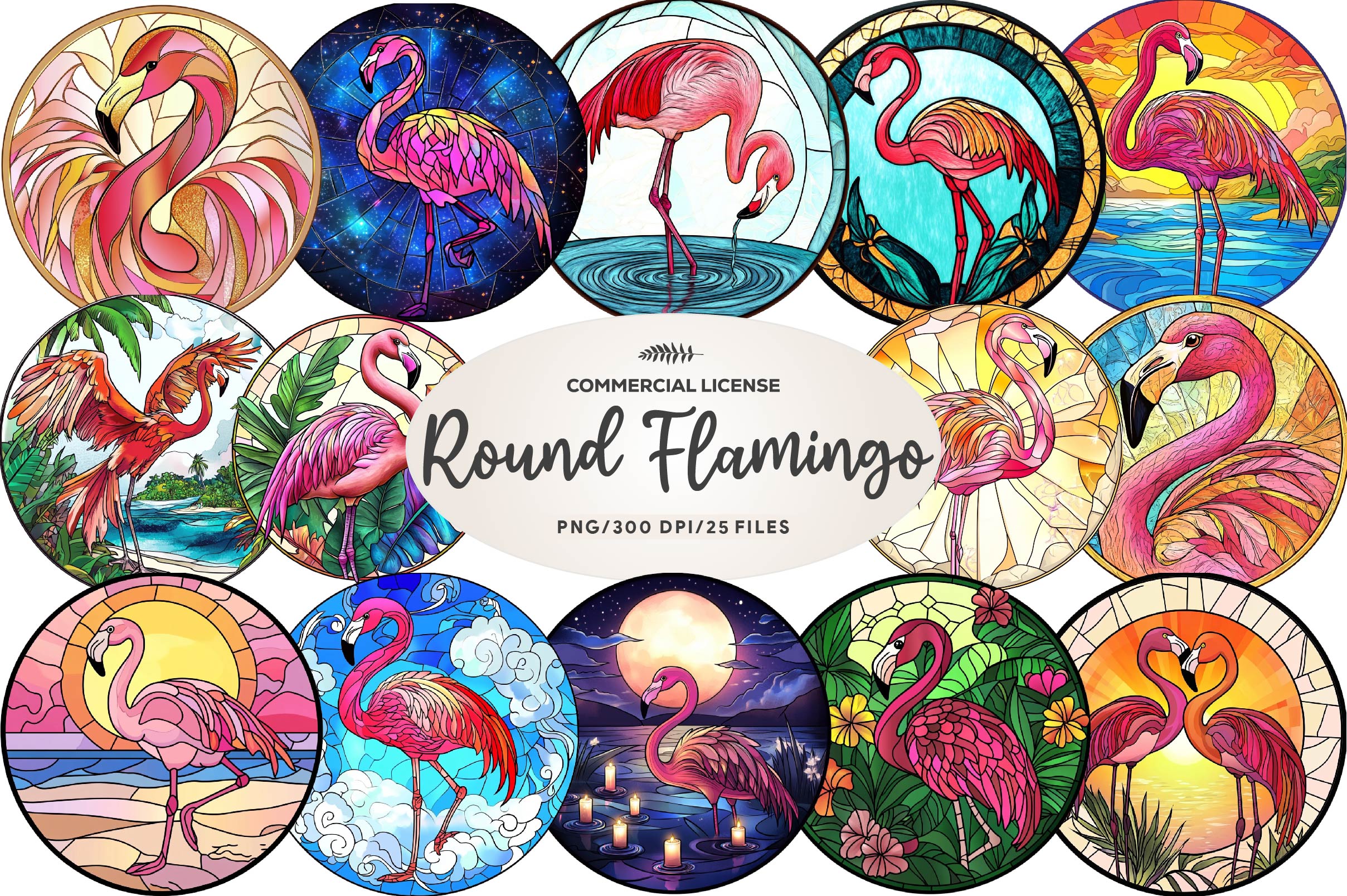 Round Stained Glass Flamingo Clipart Bundle - CraftNest - Digital Crafting and Art