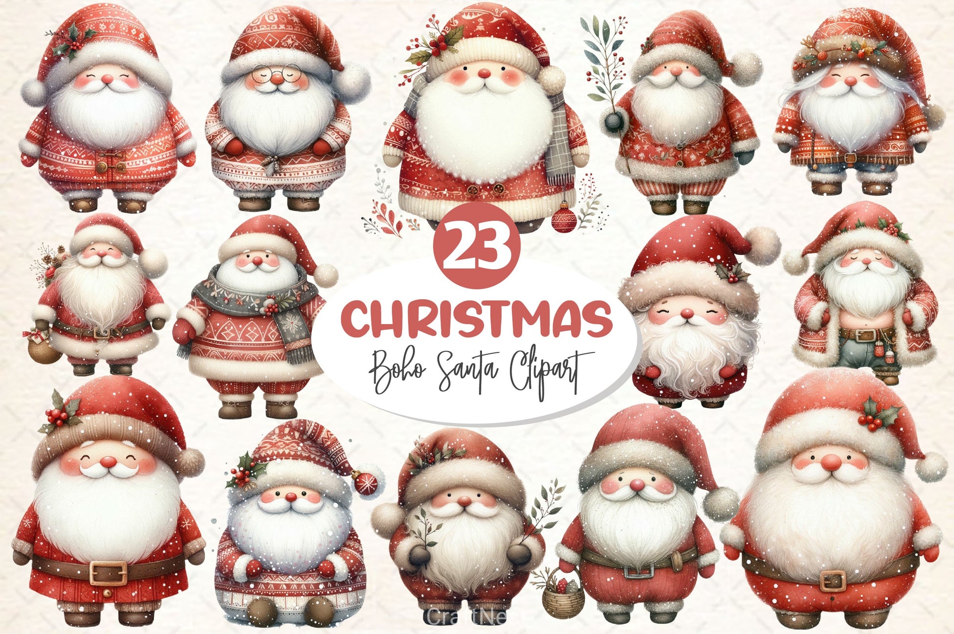 Boho Santa Clipart Bundle - CraftNest - Digital Crafting and Art