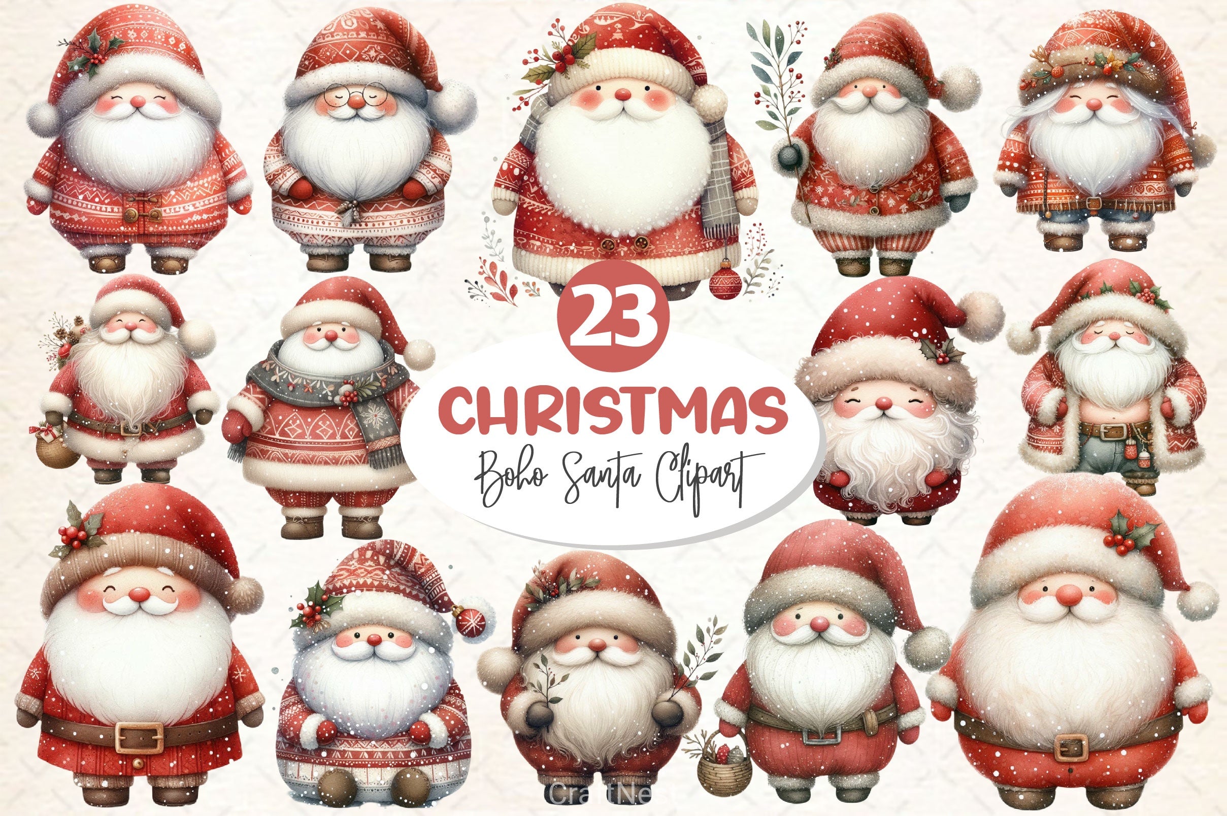 Boho Santa Clipart Bundle - CraftNest - Digital Crafting and Art