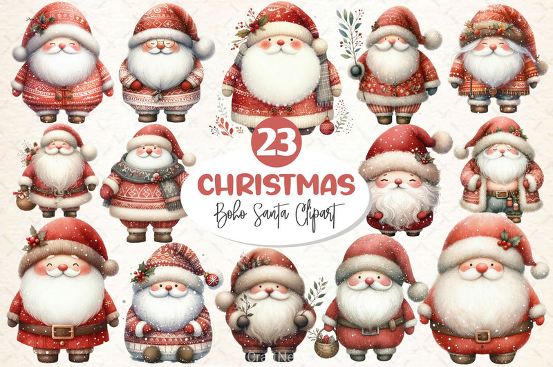 Boho Santa Clipart Bundle - CraftNest - Digital Crafting and Art
