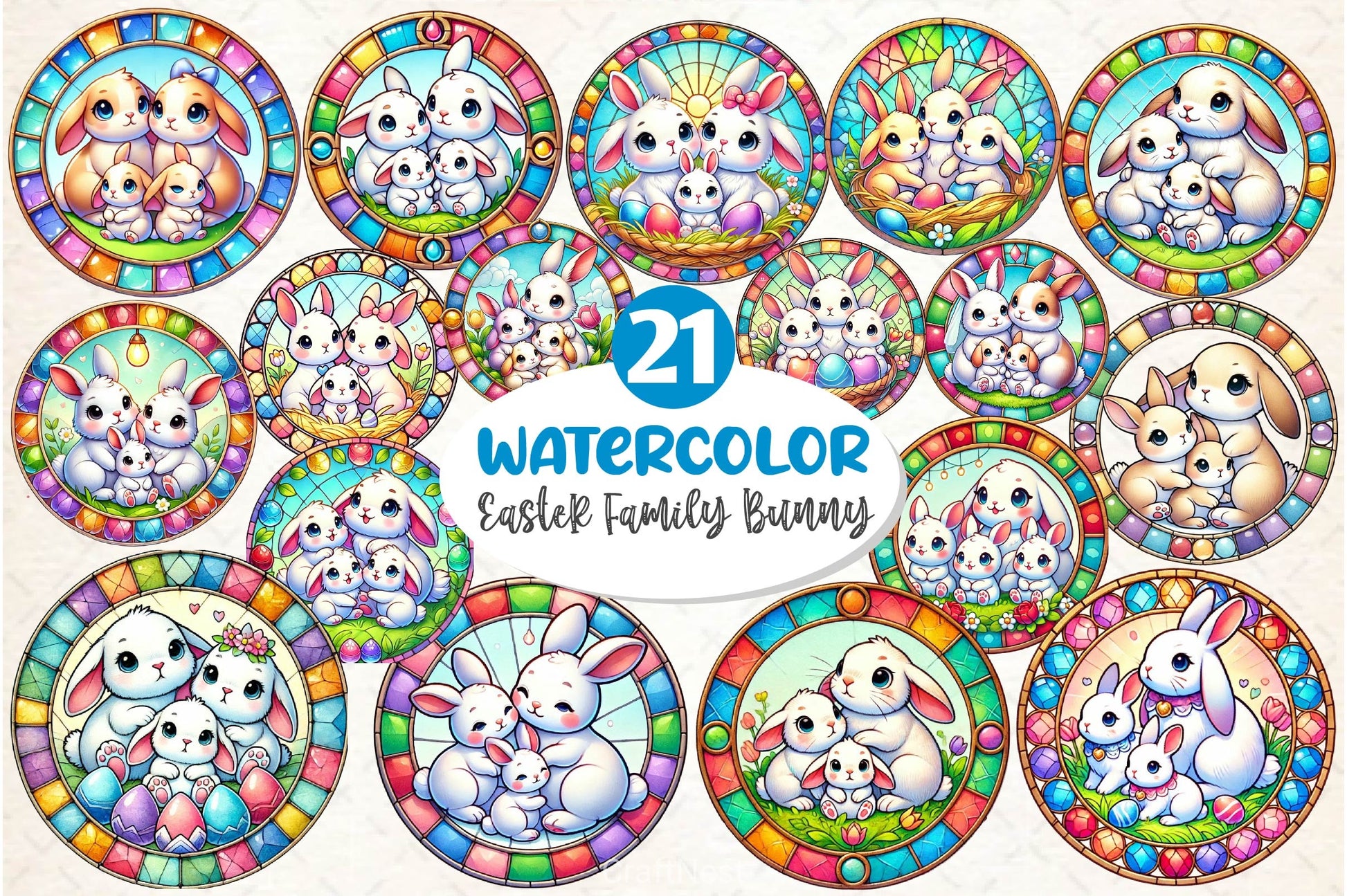 Easter Stained Glass Family Bunny Clipart Bundle - CraftNest - Digital Crafting and Art
