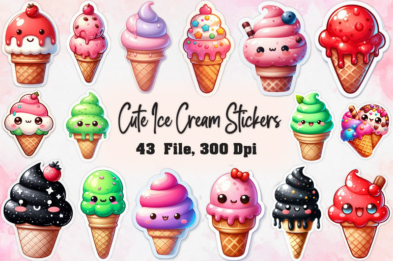 Cute Ice Cream Stickers - CraftNest - Digital Crafting and Art